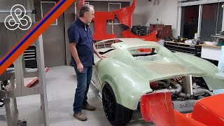 A43 - The rear clam-shell/engine cover comes out of the mold, Arete Supercar Project.