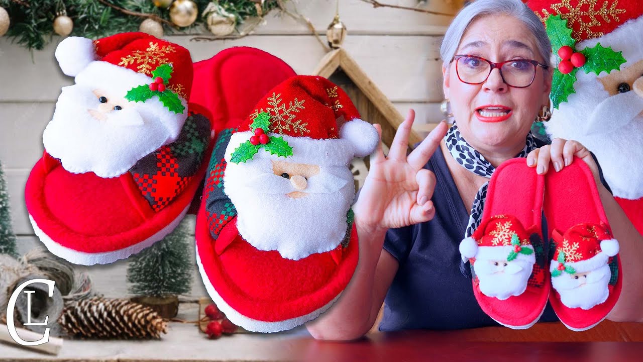 PANTUFLAS NAVIDEÑAS 🎅✨ Súper fáciles de coser y perfectas para regalar o vender en Navidad