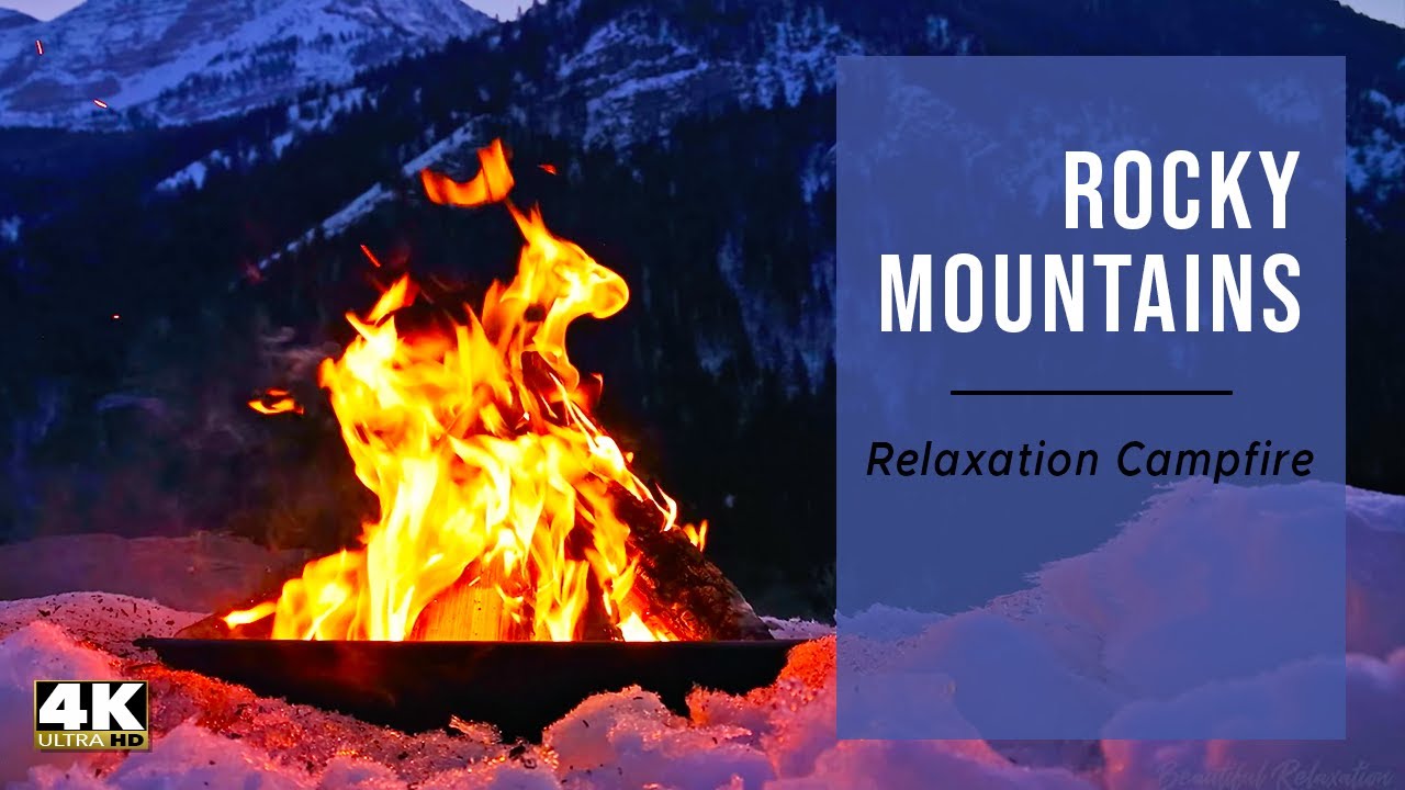  ROCKY MOUNTAINS CAMPFIRE 12 hours Virtual Fireplace  Nature Fire Sounds for Meditation Sleep