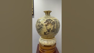 🇻🇳 Bình Hút Lộc H45 Hoạ Tiết Tứ Cảnh Sơn Thuỷ - Vẽ Vàng 24k  🏠 Gốm Chu Đậu - 0917.393.565 ☎️