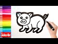 Menggambar dan Mewarnai Babi || How to drawing and painting pig for kids