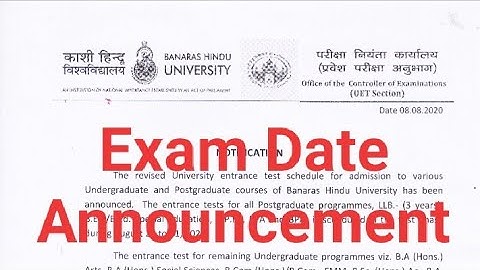 BHU ENTRANCE 2020 EXAM DATES ANNOUNCED | BHU EXAM 2020 DATE