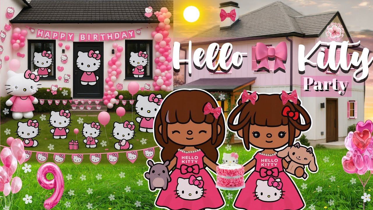 My Twins’ 9th Birthday!  🎀  We Threw a HELLO KITTY Party + Decorated the House  🌺🎂 || Toca Boca Vlog
