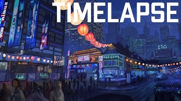 Midnight City Digital Environmental Cityscape Concept Art Affinity Photo (Timelapse)