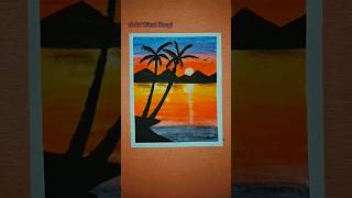 🌅 Beautiful Sunset Scenery with Oil Pastels | Easy Landscape Drawing Tutorial 🎨✨