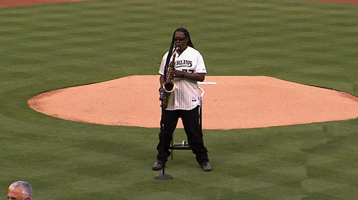 Clarence Clemons plays the national anthem