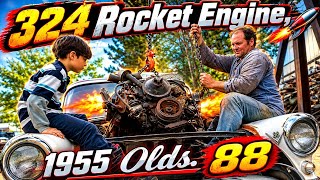 Pulling a 324 Rocket Engine and Trans out of a 1955 Oldsmobile 88