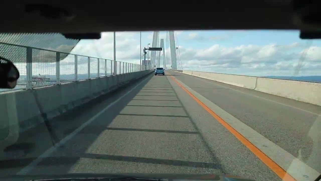 絶景!! 新湊大橋 西方向 日本海側最大 吊り橋 海王丸