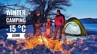 NOT SOLO WINTER CAMPING in SNOW - TENT CAMPING with KIDS in -15° at NIGHT