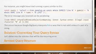 Resolving Google BigQuery’s Syntax error: Illegal input character "%": A Detailed Guide