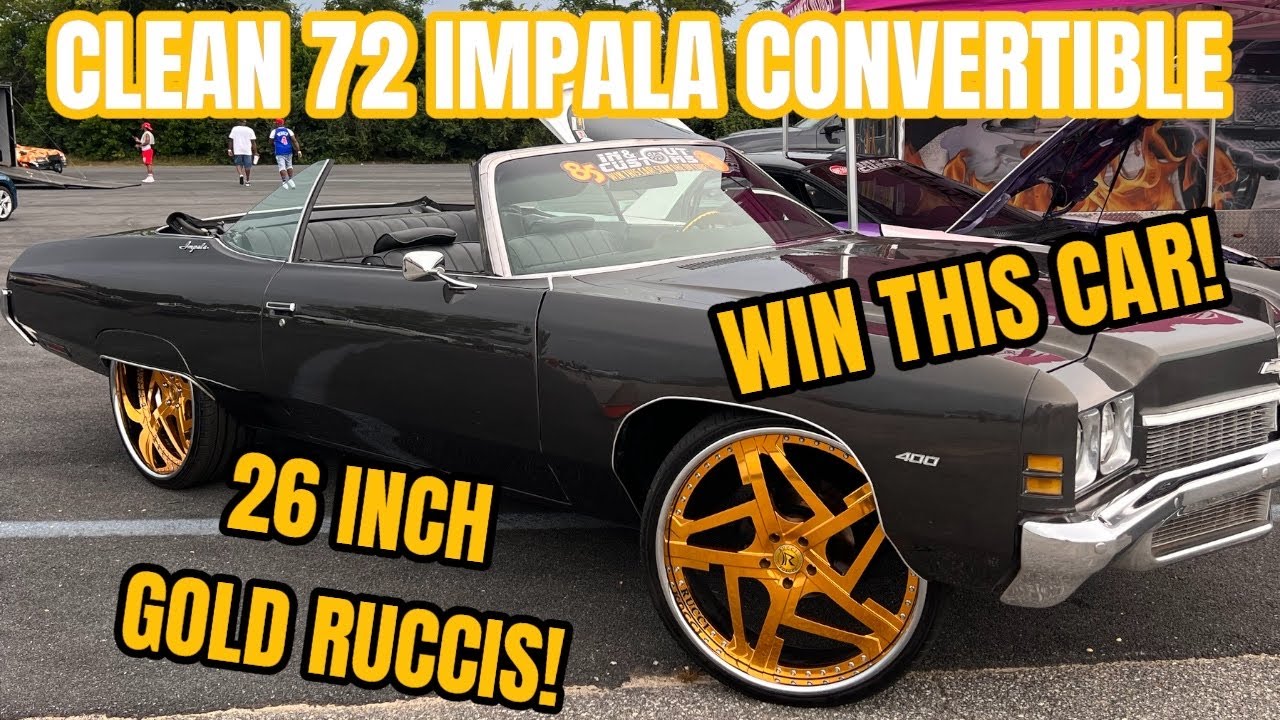 Clean 72 Impala convertible on 26 inch Gold Ruccis! This could be yours ...