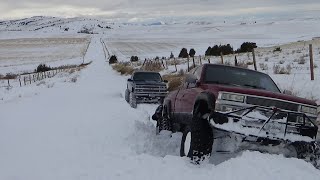 Montana Off Road Adventures 97 and 94 OBS Chevy's Snow Wheeling On A Back Country Road