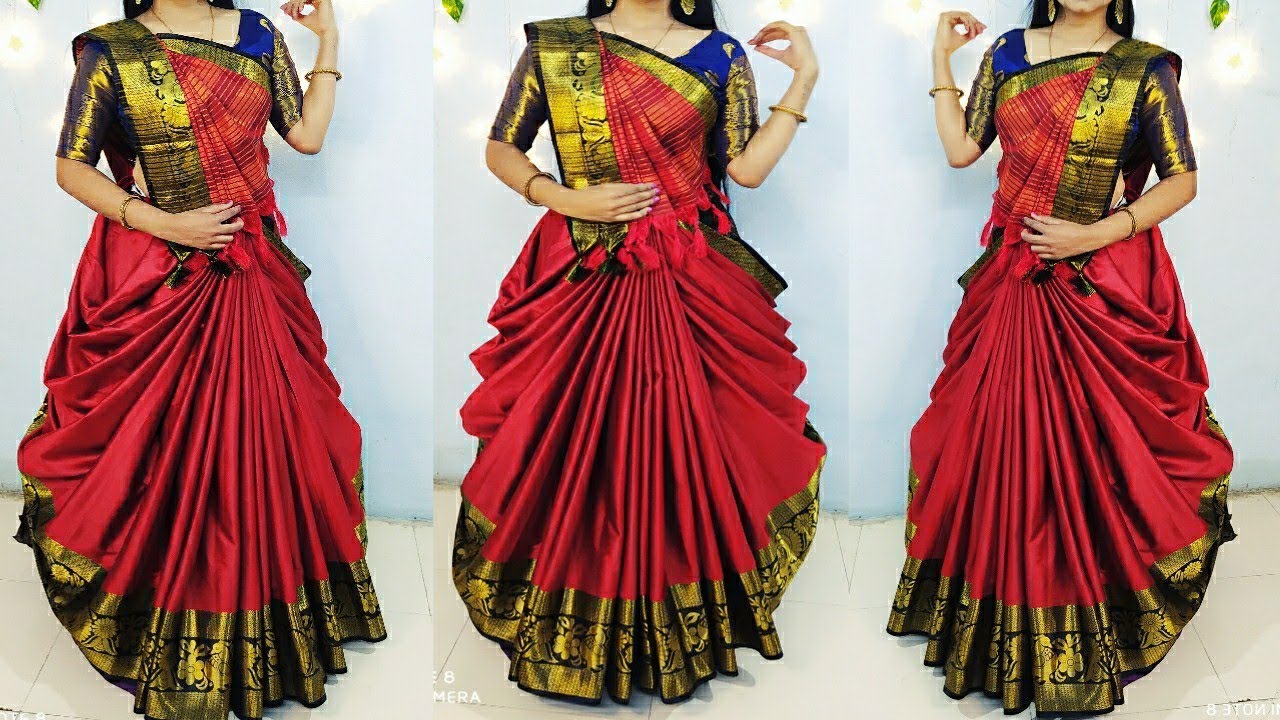 Lehanga Saree wearing/Elegant saree look/Saree dreap in new Style ...