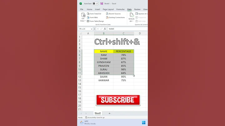 How to draw border in Ms excel | Excel shortcut | Ctrl+Shift+& shortcut for excel #ytshorts #shorts