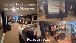 Spring Home Theater Man Cave Makeover DIY/ Purecozy Rug 8x10 Decorate With Me 