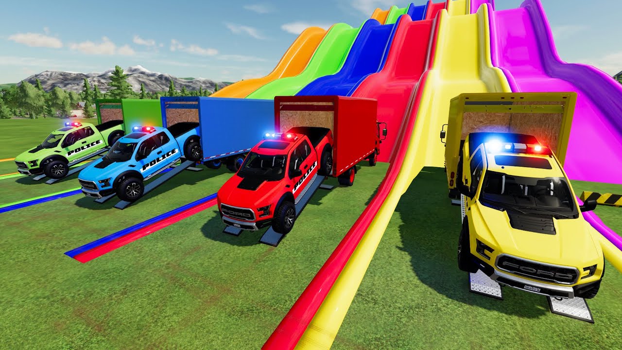 POLICE TRUCK DROP & SLIDE CHALLENGE! 🚓🌈 | FS22 Rainbow Mission Start ...