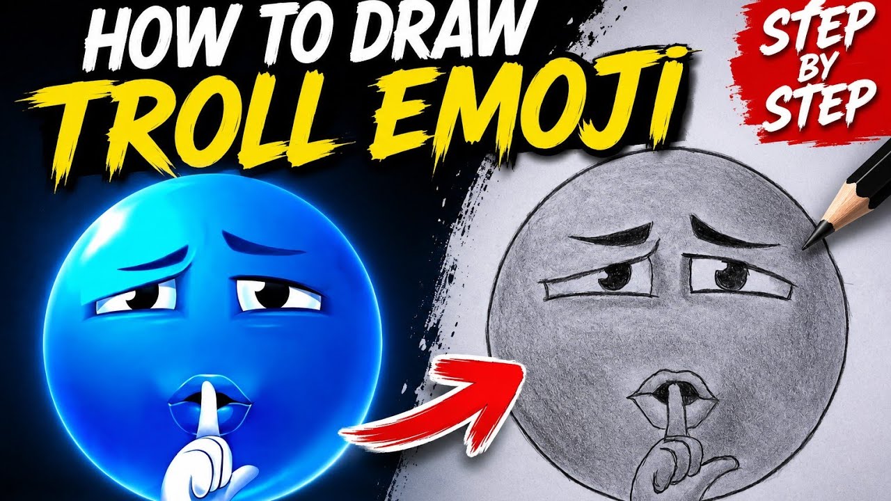 Troll Face Tutorial How To Draw Troll Face (Blue Emoji) Step By Step ||Easy Drawing ...