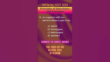 MCQs for NEET 2024 || Principles of Inheritance and Variation || #shorts #neet  #neetquiz #biology