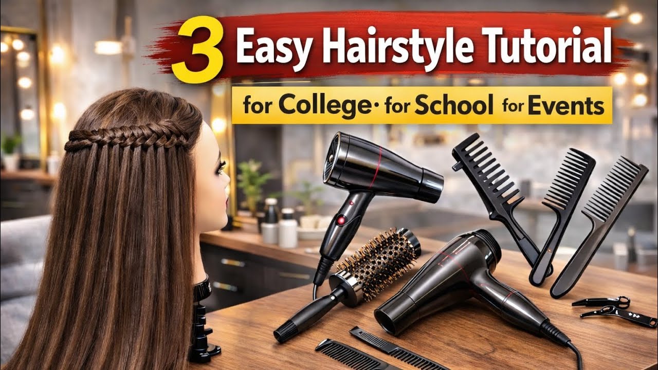 3 hesy hairstyles for beginners |3 easy hairstyles for college school events #easyhairstyle#school 