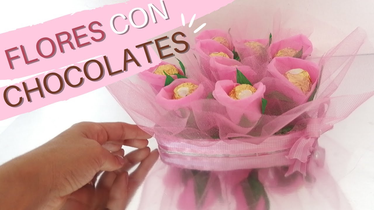Como hacer flores de papel crepe con chocolates