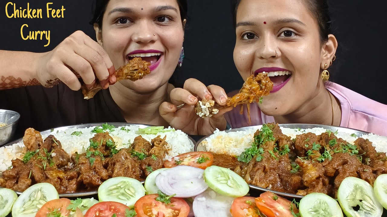 CHICKEN FEET CURRY WITH RICE EATING CHALLENGE | SISTER VS SISTER CHALLENGE | BIG BITES | TUPIYA