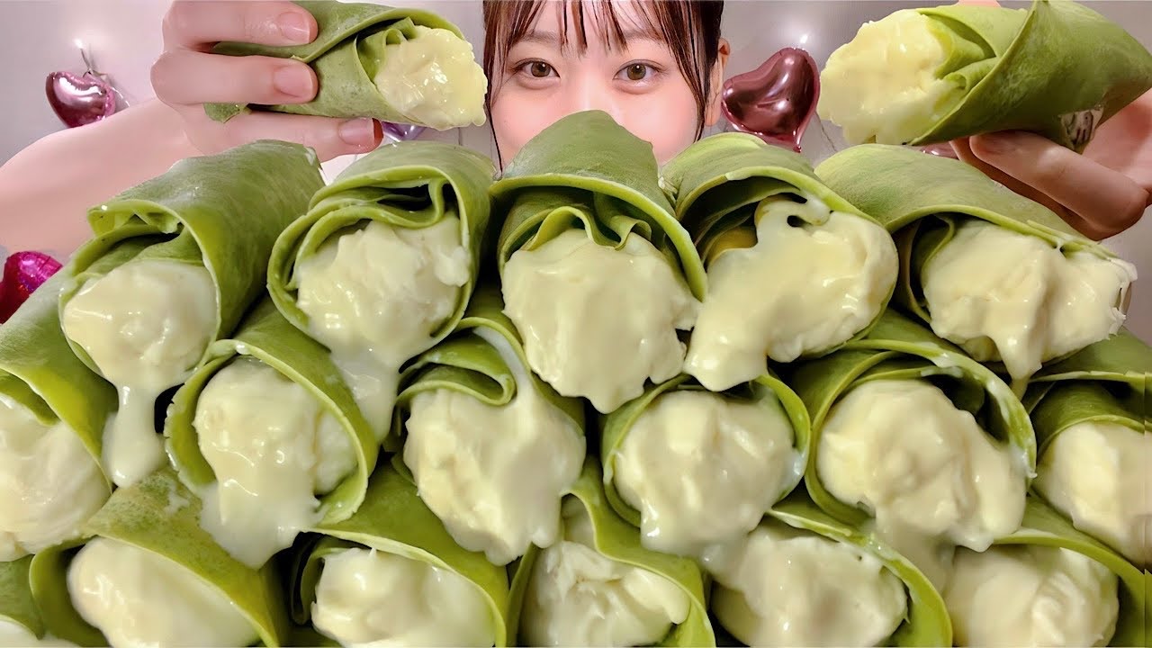 ASMR Креп Матча с белым шоколадом【русские субтитры】【Mukbang/ Eating Sounds】