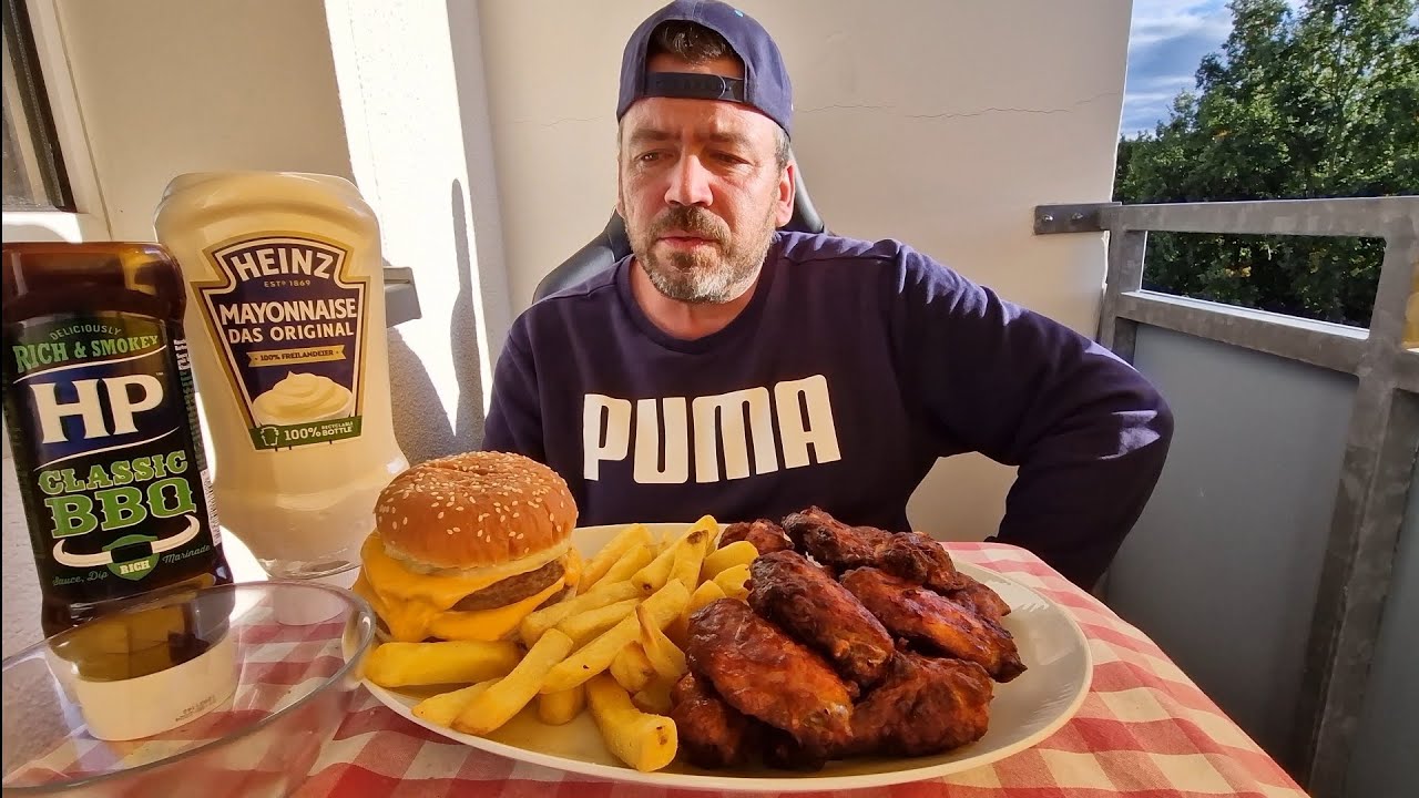 Chicken Wings - Double Cheeseburger & Steakhous Pommes /MUKBANGVIDEO/