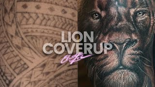 LION COVERUP⚡Tattoo Time Lapse by Tattoo Artist Electric Linda