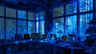 Inside a Sci-Fi Research Lab During Rainfall | Soft Rain on Glass in the Deep Forest | 10 Hours