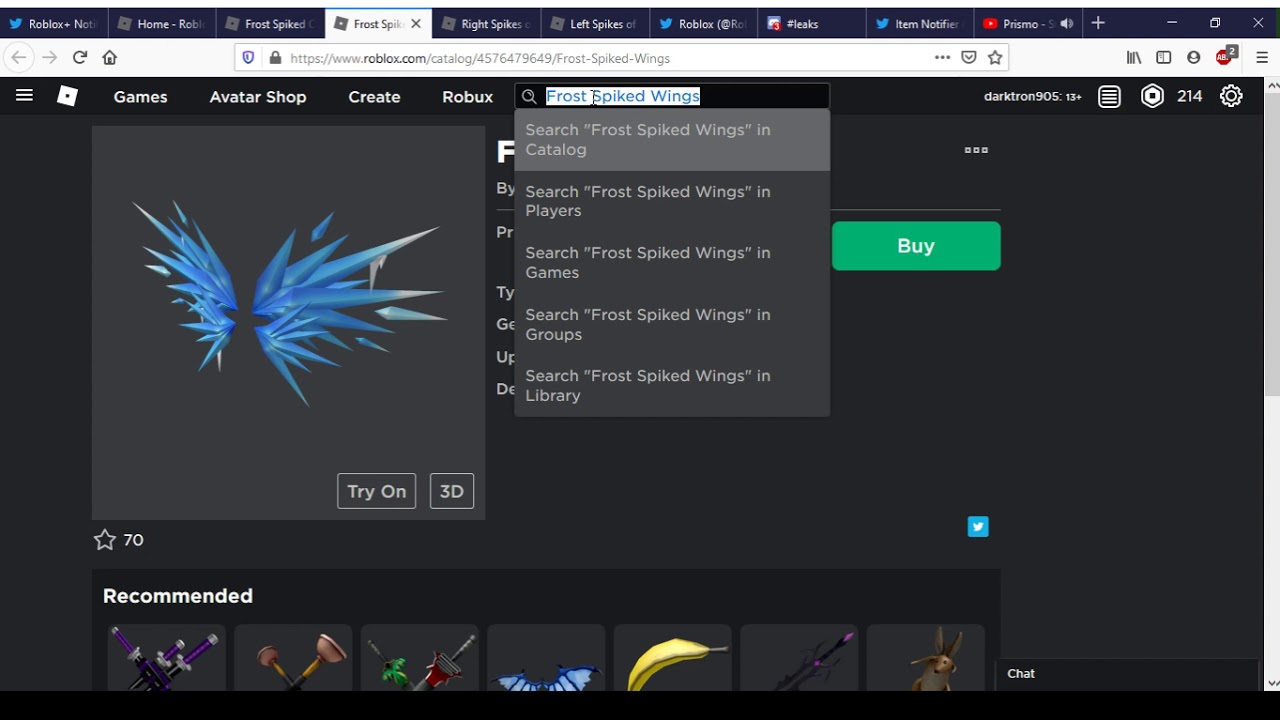 Frost Spiked Crown And Frost Spiked Wings And Ugc Items Roblox Youtube - frost spiked wings roblox