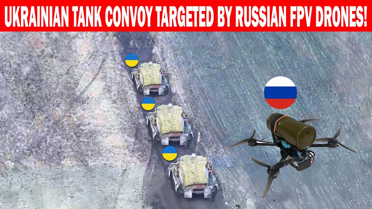 Ukrainian Tank Convoy Targeted by Russian Fpv Drones!