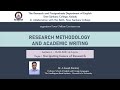 Research Methodology and Academic Writing - Online Lecture Series