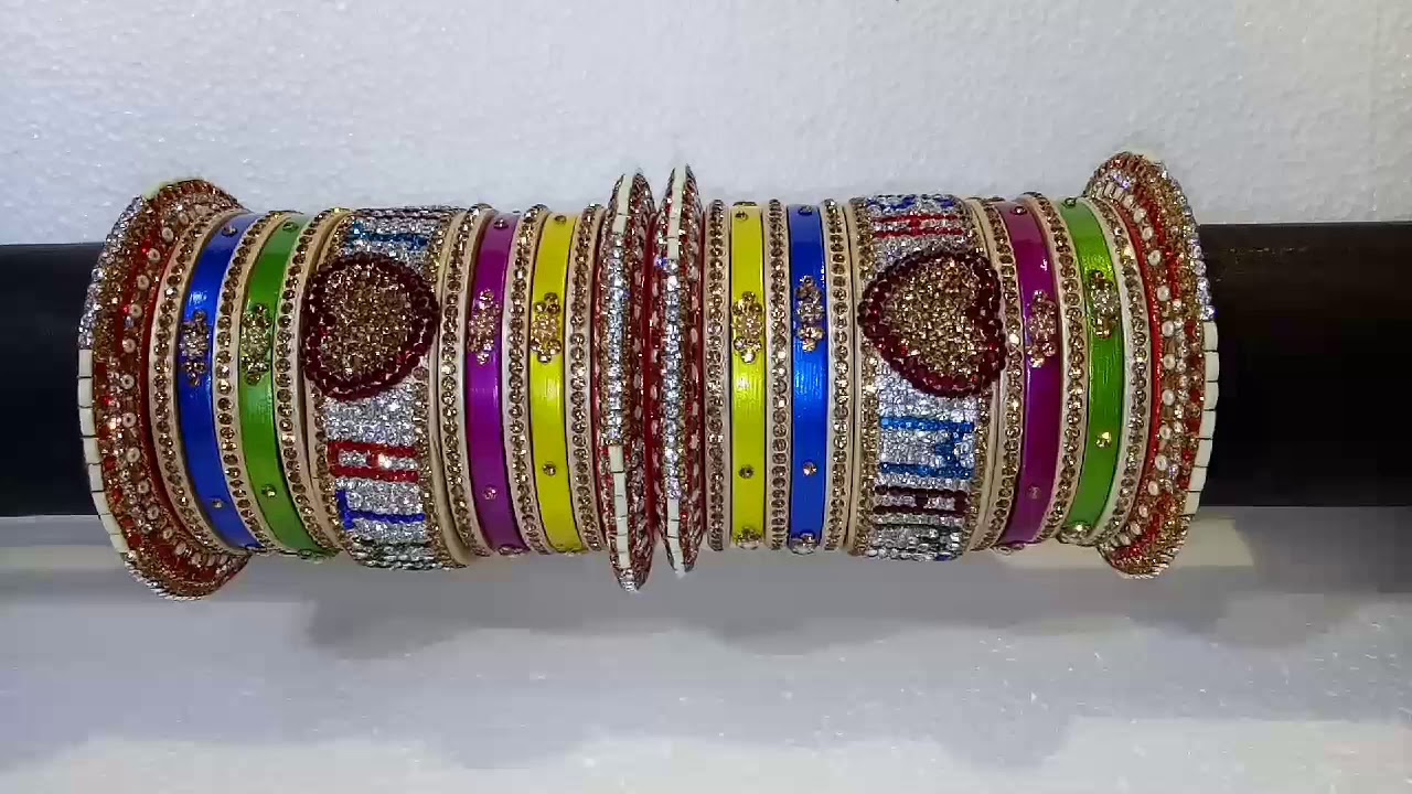 Traditional Rajasthani Panchrangi Bridal bangle set,couple name bangle ,husband wife name and photo