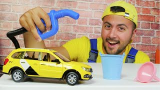 Araba Oyunları. Oyuncak Taksi Bozulmuş. Tamircilik Oyunu.