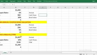 Bond Valuation and YTM in Excel