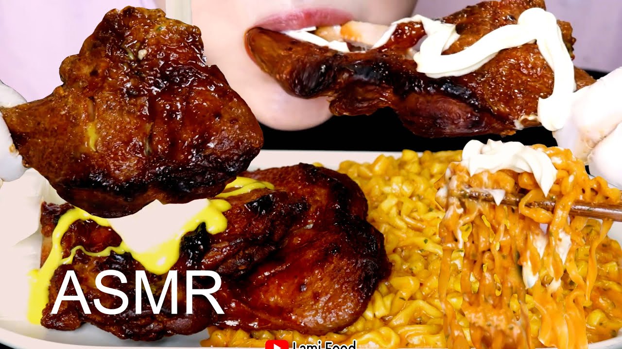 咀嚼音 | カルボプルダックポックンミョンモッパンASMR | ジャマイカチキンモッパン | CARBO SPICY NOODLE & CHICKEN ASMR  | 音フェチに 食べ物