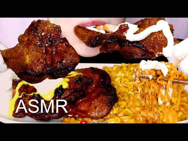 咀嚼音 | カルボプルダックポックンミョンモッパンASMR | ジャマイカチキンモッパン | CARBO SPICY NOODLE & CHICKEN ASMR  | 音フェチに 食べ物