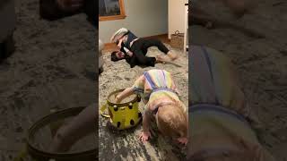 Twins wrestling while baby sister does THIS… #funny #shorts #cute #boys #wrestling #shortvideoviral