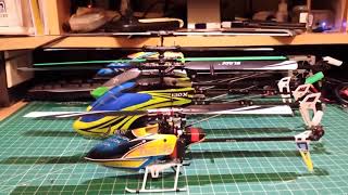Heli size comparison of 180 CFX, TREX 250, TREX 150, 130x stock, 130x stretched