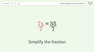 Solve 7x-2=33: Linear Equation Video Solution | Tiger Algebra