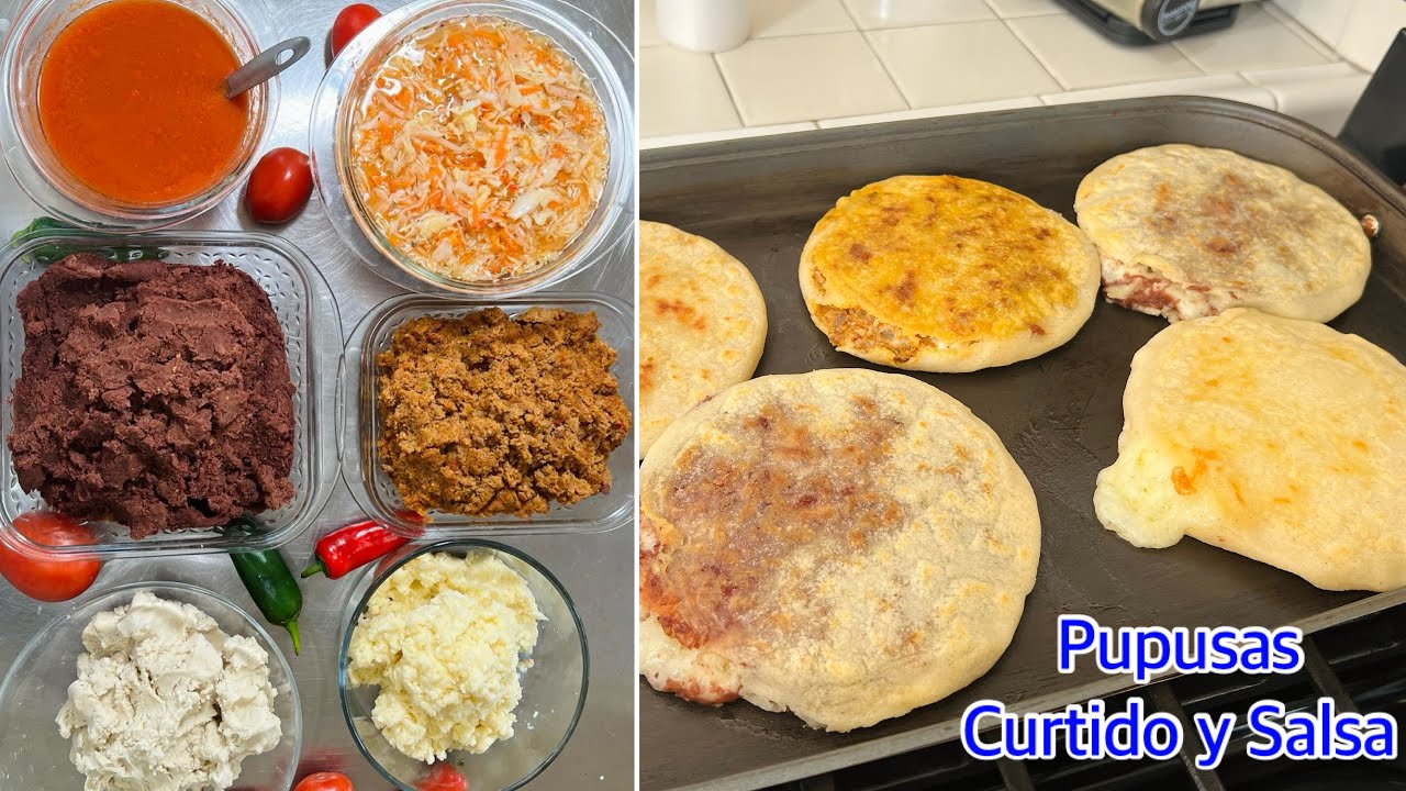 Como hacer PUPUSAS SALVADOREÑAS: Masa, Chicharrón, frijoles, queso, Curtido y salsa RECETA COMPLETA