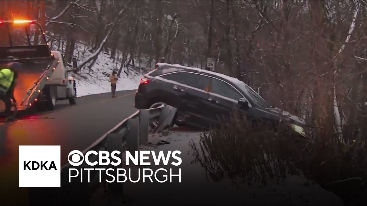 Icy roads, snow across Pittsburgh area leads to several crashes - YouTube