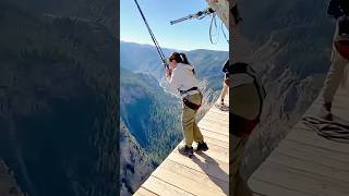 Cliff Bungee Jump Leaping Down Over Forests & Rivers