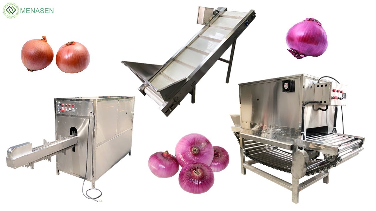 MNS-C600 Automatic Onion Peeling Processing Line| Pneumatic Onion Root Cutting & Peeling Machine