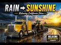 Relaxing California Trucking | Rain to Sunshine Drive | Peterbilt 359 Lowboy Hauling JCB Loader ATS