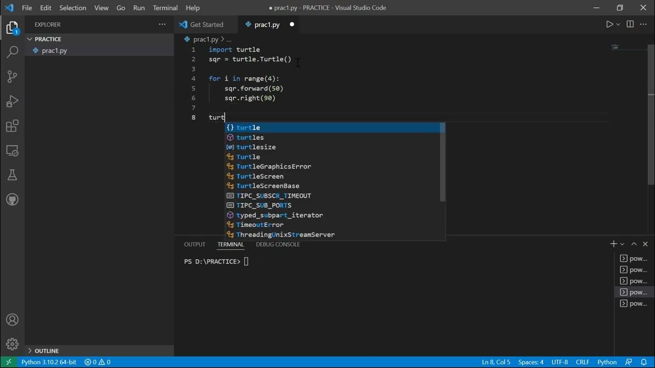 Drawing a square with PYTHON using TURTLE MODULE in VS CODE || PYTHON ...