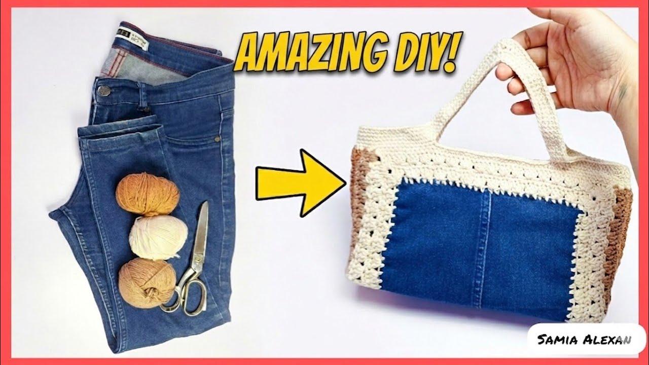 how（和田颯）Denim Bag 005 Don't Throw Away Old Jeans! 👖 Amazing Crochet & Denim Bag DIY