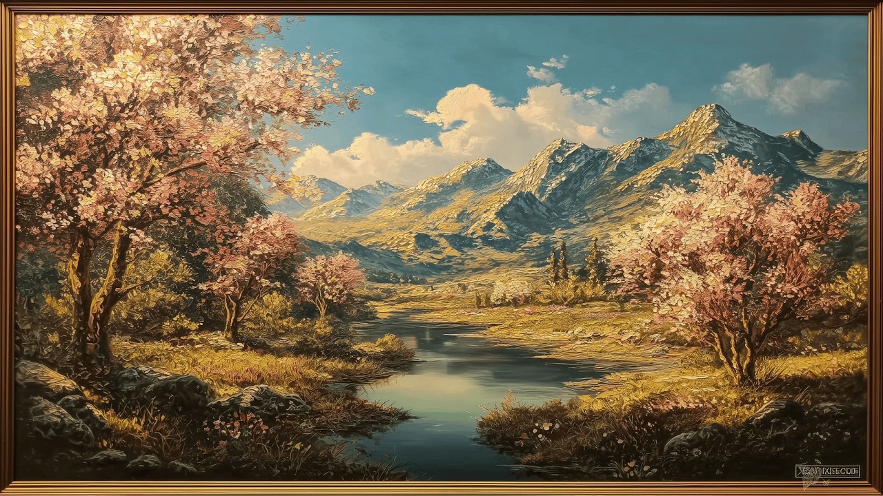 Cherry Blossom Mountain River 🌸 | 4K Frame TV Art Screensaver (No Music)