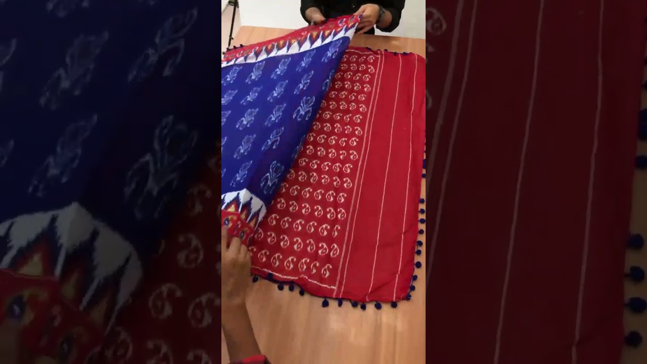 Soft lenin ikkat print with pompom borderBlouse - printed blouse At just - 750 + Shipping