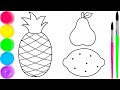 Pineapple Guava and Lemon Coloring Page for Kids | Fun Fruit Drawing and Coloring Video Activity